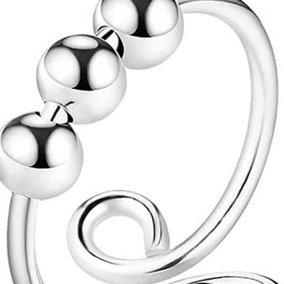 Adjustable Fidget Bead Ring, Silver tone open style - Picture 2 of 7